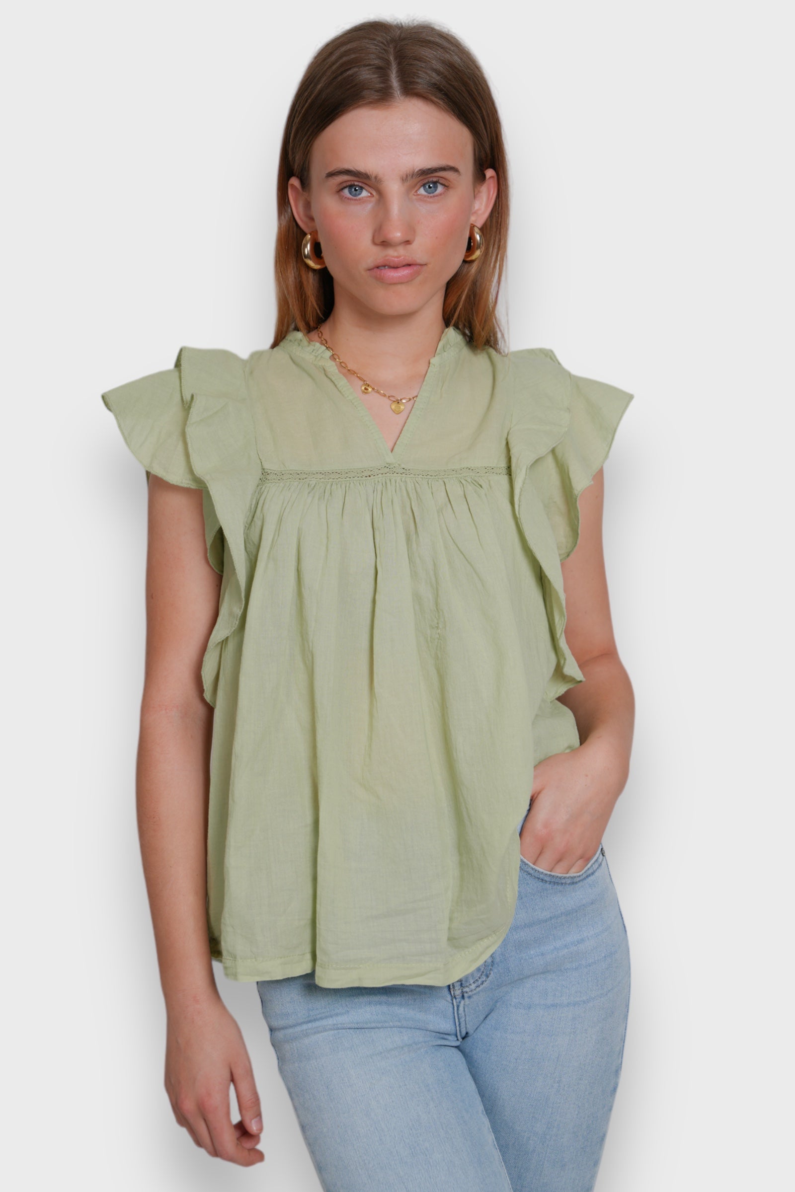 "Flora" blouse sage green